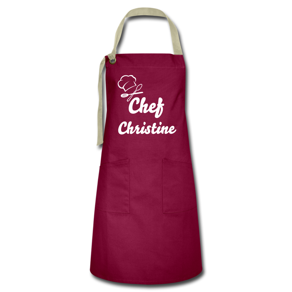 Personalized Apron With Chef Add Any Name, Custom Kitchen Apron, Gift for Mom, Husband Dad Birthday Grill Gift, Her kitchen Baking Gift - burgundy/khaki