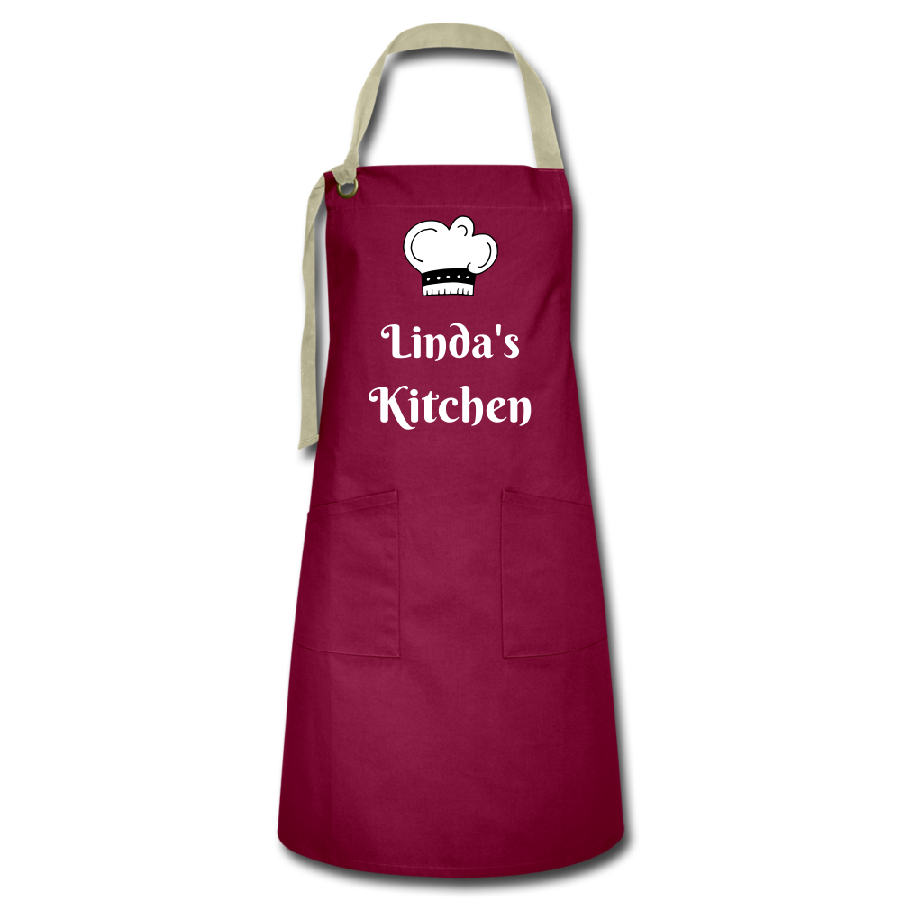 Personalized Apron With Name, Custom Kitchen Apron, Gift for Mom, Husband Gift, Dad Birthday Gift, Her kitchen Baking Gift, Grill Apron - burgundy/khaki