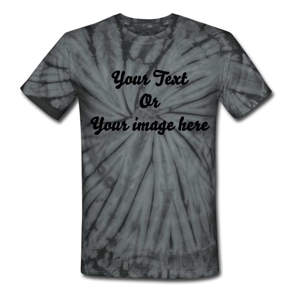 Personalized Tie Dye Unisex T-Shirt, Custom Your Own Text, Custom Tie Dye Tee, Birthday, Bachelorette, Bridesmaid, Bride Tribe, Squad Shirt - spider black