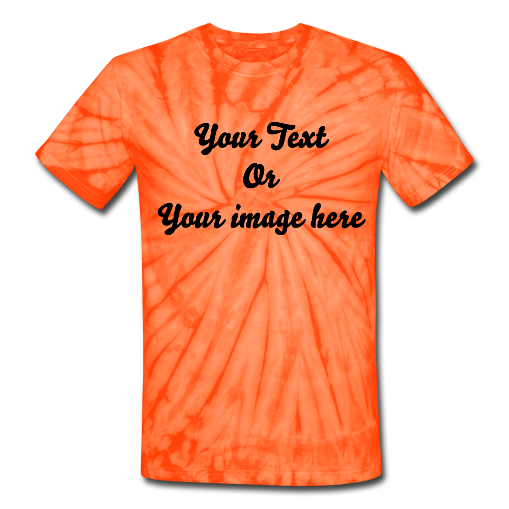 Personalized Tie Dye Unisex T-Shirt, Custom Your Own Text, Custom Tie Dye Tee, Birthday, Bachelorette, Bridesmaid, Bride Tribe, Squad Shirt - spider orange