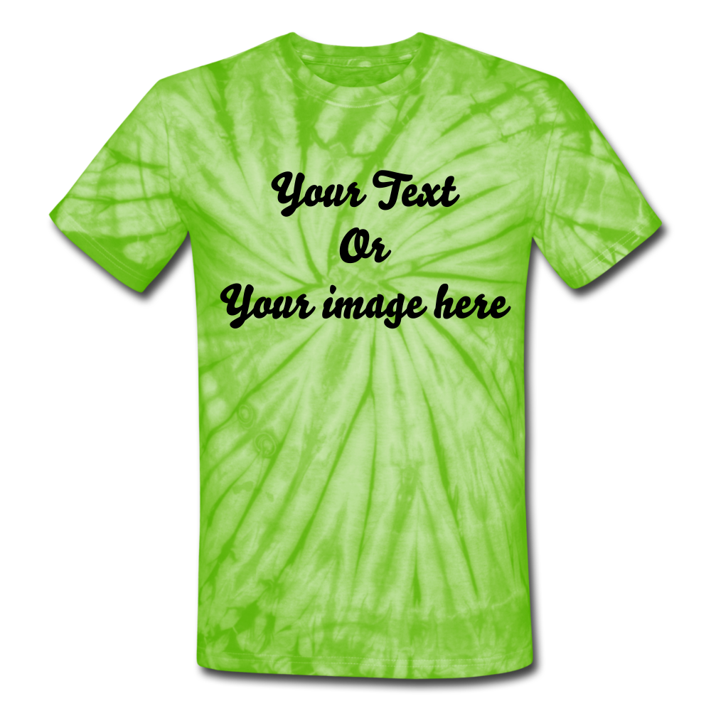 Personalized Tie Dye Unisex T-Shirt, Custom Your Own Text, Custom Tie Dye Tee, Birthday, Bachelorette, Bridesmaid, Bride Tribe, Squad Shirt - spider lime green