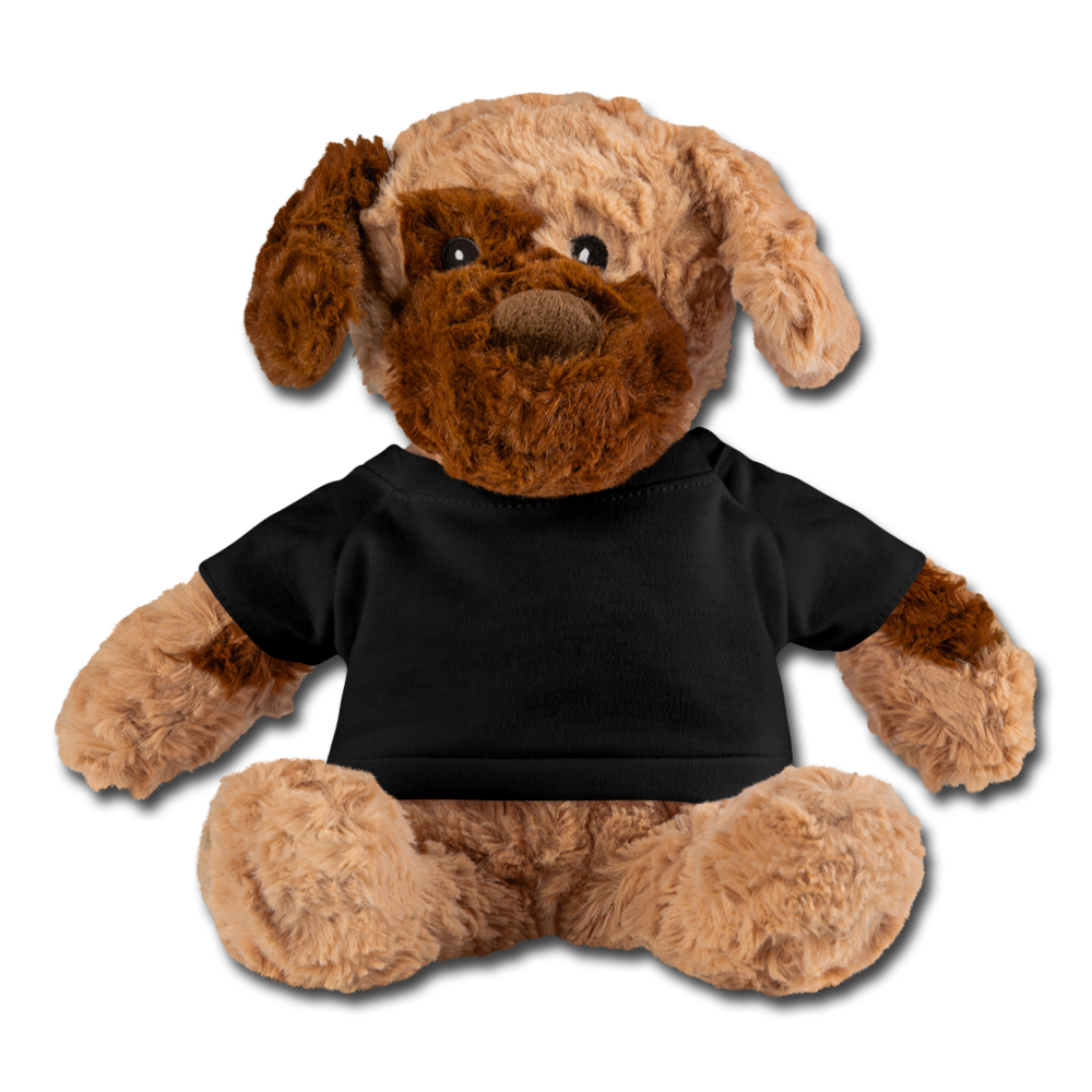 personalized brown teddy dog, custom teddy bear, printed with personal image or text, welcoming baby gift, gift for her, gift for newborn black
