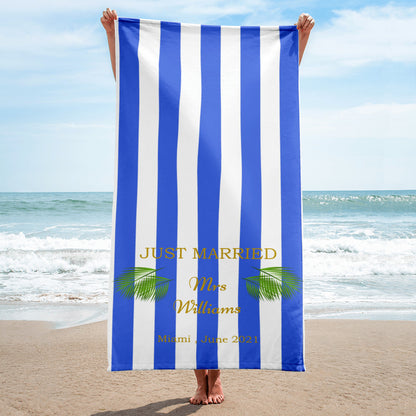 Personalized Just Married Beach Towel, Custom Honeymoon Beach Towel, Bridal Beach Towel, Bride & Bridesmaids Bachelorette Party Beach Towel