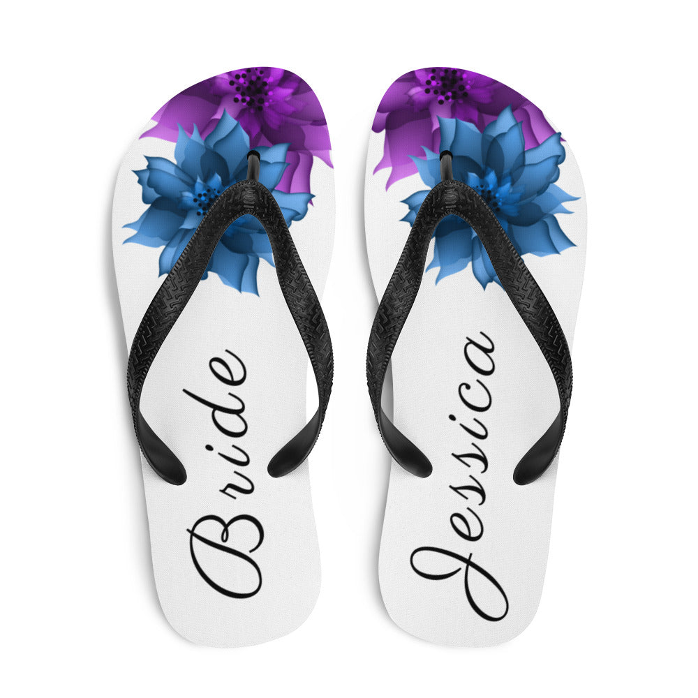 personalized beach wedding flip flops, custom groom bride bridesmaid, just married, bridal party, wedding bachelorette, honeymoon flip flops
